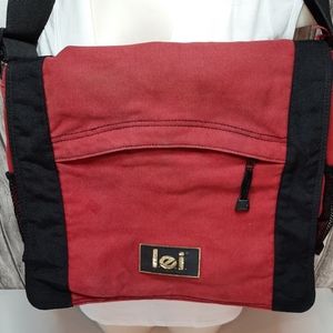 LEI Messenger Bag in a cranberry color.